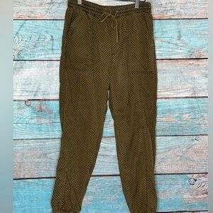 Anthropologie Joggers S High Waist Polka Dot Olive Green Navy Ankle Length Boho‎